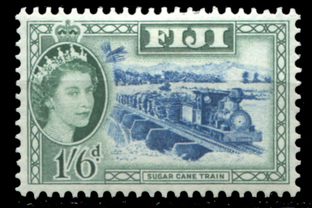 Фиджи 1953-1959 гг. • Gb# 290 • 1s.6d. • Елизавета II осн. выпуск • паровоз • MH OG VF ( кат. - £20-)