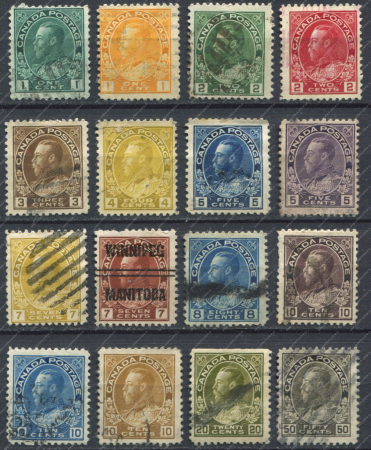 Канада 1911-1931 гг. • Gb# 197 .. 254 • 1 .. 50 c. • выпуск "Адмирал" • 16 марок • стандарт • Used VF ( кат. - £45 )