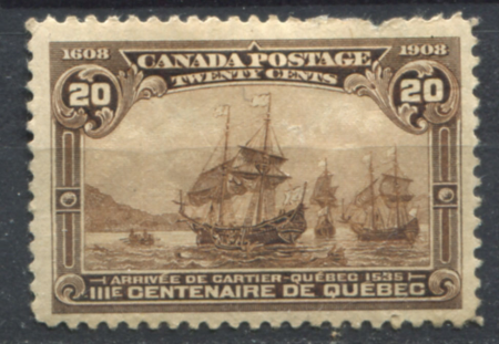 Канада 1908 г. • SC# 103 • 20 c. • 300-летие Квебека • флотилия Картье • MH OG F ( кат.- $350 )