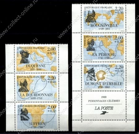 Франция 1988 г. • Iv# 2517-2522 • Мореплаватели и путешественники • полн. серия • MNH OG VF