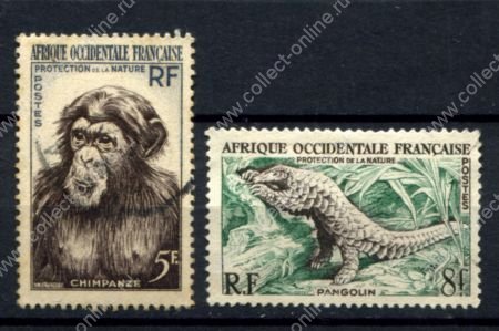 Французская Западная Африка 1955 г. • Iv# 51-52 • 5 и 8 fr. • Охрана природы • дикие животные • полн. серия • Used VF