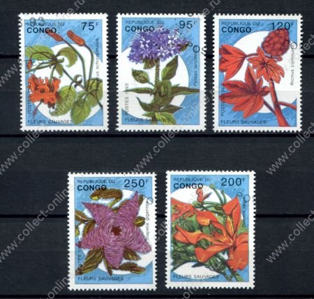 Народная Республика Конго 1993 г. • Mi# 1387-1391 • Экзотические цветы • полн. серия • Used(ФГ) OG VF ( кат. - €10 )
