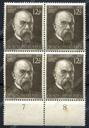Германия 3-й рейх 1944 г. • Mi# 864 • 12 + 38 pf. • Роберт Кох (100 лет со дня рождения) • кв. блок • MNH/MH OG F