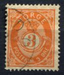 Норвегия 1882-1893 гг. • Sc# 38b • 3 o. • цифра в почтовом рожке • стандарт • Used VF ( кат.- $20 )