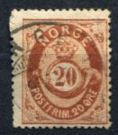 Норвегия 1877-1878 гг. • Sc# 27 • 20 o. • цифра в почтовом рожке • стандарт • Used VF ( кат.- $20 )