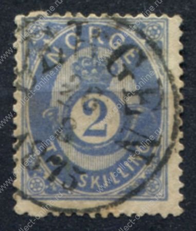 Норвегия 1872-1875 гг. • Sc# 17 • 2 s. • цифра в почтовом рожке • стандарт • Used ( кат.- $80 )