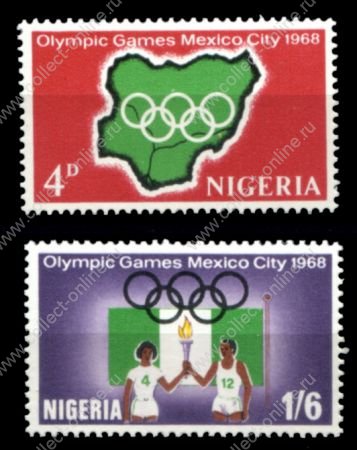 Нигерия 1968 г. • Gb# 213-214 • Летние Олимпийские Игры, Мехико • полн. серия • MLH OG VF