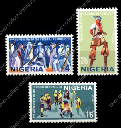 Нигерия 1967 г. • Gb# 202-204 • 4-я годовщина Республики • полн. серия • MLH OG VF 
