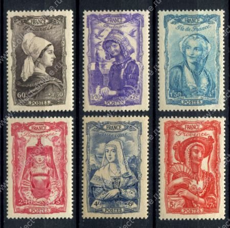 Франция 1943 г. • Mi# 606-611 • Женские традиционные костюмы XVIII века • полн. серия • MH OG VF ( кат. - €10 )
