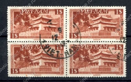 Вьетнам 1951 г. • Sc# 6 • 1 pi. • основной выпуск • буддистский храм в Сайгоне • кв. блок Used VF