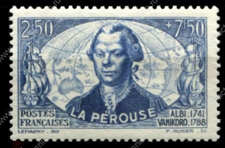 Франция 1942 г. • Mi# 550(Iv# 541) • 2.50+750.fr. • мореплаватели, Лаперуз • MH OG VF