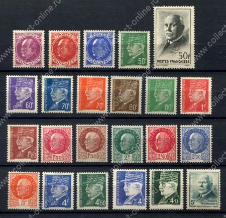 Франция 1941-1942 гг. • Iv# 505-525 • 20 c.-50 fr. • маршал Петен • стандарт • полн. серия • MNH OG VF
