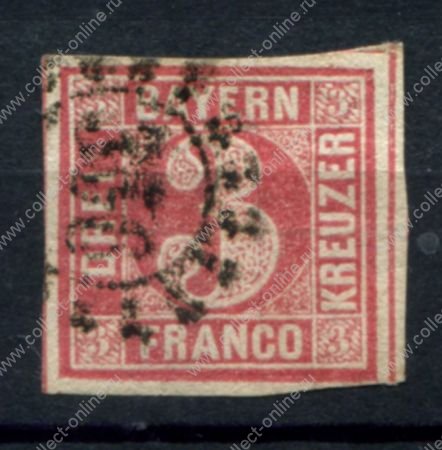 Бавария 1852 г. • Mi# 9 • 3 kr. • цифра в орнаменте • Used VF ( кат.- € 10 )