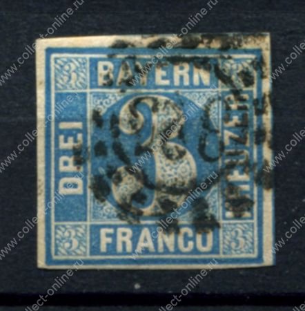 Бавария 1850-1858 гг. • Mi# 2 II • 3 kr. • цифра в орнаменте • Used VF ( кат.- € 10 )