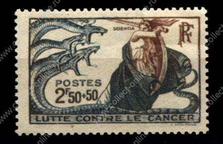 Франция 1941 г. • Iv# 496 • 2.50 fr.+50 c. • для фонда борьбы с раком • MNH OG VF