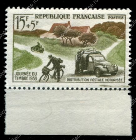 Франция 1958 г. • Iv# 1151 • 15+5 fr. • День почтовой марки • почтовый ьранспорт • MNH OG XF