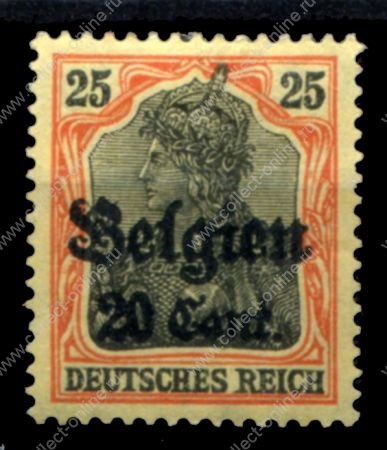 Германия • оккупация Бельгии 1916-1918 гг. • Mi# 17 • 20 c. • надпечатка нов. номинала • для оккупированных территорий • 6 марок • MNH OG VF ( кат. - €1.5)