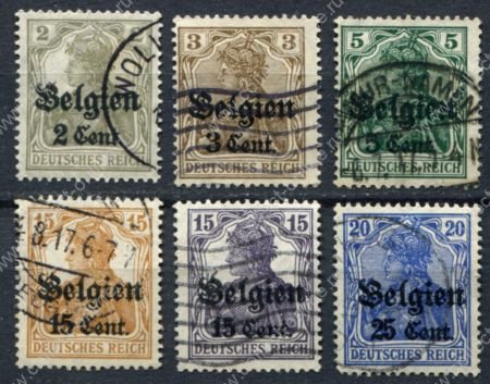 Германия • оккупация Бельгии 1916-1918 гг. • Mi# 10..17 • 2 .. 20 cb. • надпечатка нов. номинала • для оккупированных территорий • 6 марок • Used VF ( кат. - €15)