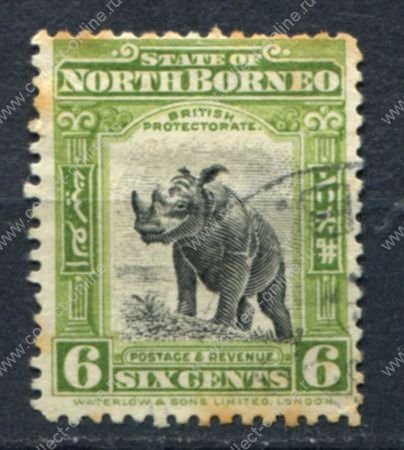 Северное Борнео 1909-1923 гг. • Gb# 168 • 6 c. • осн. выпуск • носорог • Used F-VF
