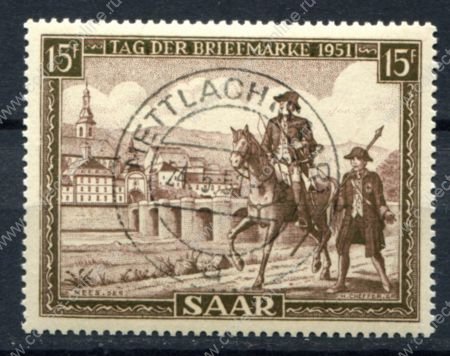 Саар 1951 г. • Mi# 305 • 15 fr. • День почтовой марки • Used(ФГ) OG NH XF ( кат.- € 24 )