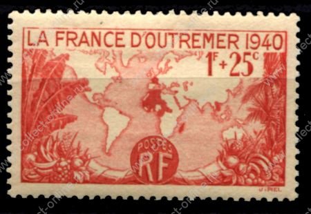 Франция 1940 г. • Iv# 453 • 1 fr. + 25 c. • Французские заморские территории • MH OG VF