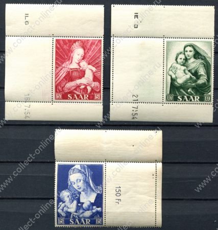 Саар 1954 г. • Mi# 351-353 • Живопись (св. Дева Мария) • полн. серия • MNH OG люкс! ( кат.- €10 )