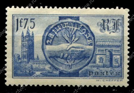 Франция 1938 г. • Iv# 400(Mi# 431) • 1.75 fr. • Визит короля Георга VI во Францию • MH OG VF