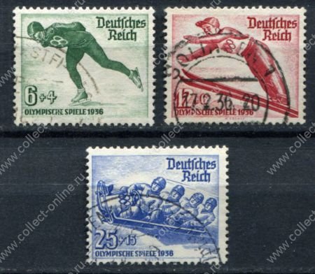 Германия 3-й рейх 1935 г. • Mi# 600-602 • Зимние Олимпийские Игры • полн. серия • Used VF ( кат. - €13 )