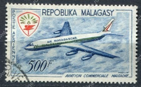 Мадагаскар 1963 г. • Mi# 493 • 500 fr. • Мадагаскарские авиалинии, самолет • авиапочта • Used VF