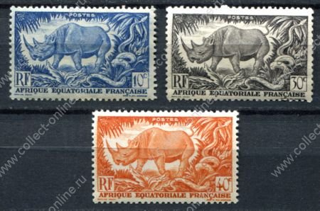 Французская Экваториальная Африка 1947г. • Iv# 208-10 • 10,30 и 40 c. • осн. выпуск • носорог • MNH OG VF