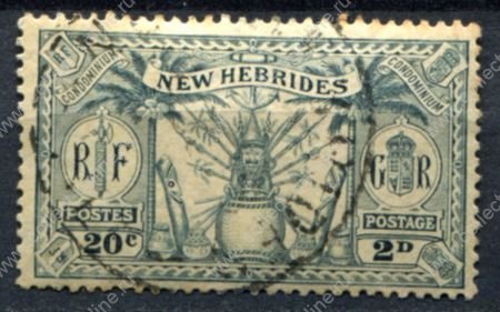 Новые Гебриды 1925 г. • Iv# 93 • 20 c.(2 d.) • основной выпуск • боевой тотем • Used F-VF