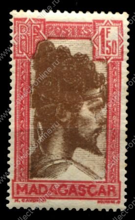 Мадагаскар 1944 г. • Iv# 289 • 1.50 fr. • осн. выпуск • Вождь Сакалаве • MH OG VF