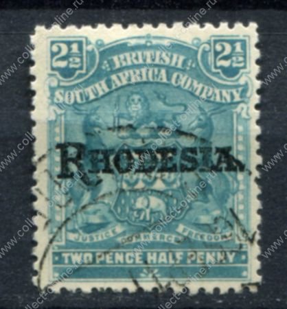 Родезия 1909-1912 гг. • Gb# 103 • 2½ d. • герб колонии • надпечатка • "Rhodesia." • стандарт • Used VF ( кат.- £ 1 )