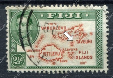 Фиджи 1938-1955 гг. • Gb# 256ca • 2½ d. • разновидность! "лишний остров" • Used F-VF ( кат. - £50 )