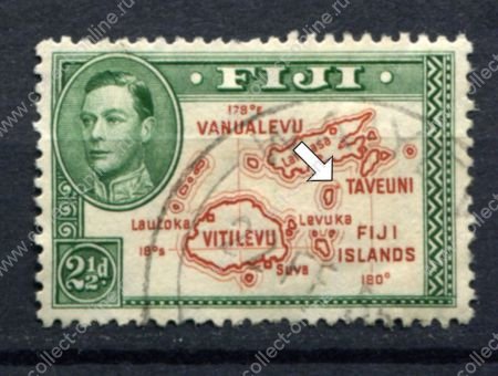 Фиджи 1938-1955 гг. • Gb# 256ca • 2½ d. • разновидность! "лишний остров" • Used F-VF ( кат. - £50 )