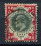 Великобритания 1902-1910 гг. • Gb# 257 • 1 sh. • Эдуард VII • темно-зеленая и красн. • стандарт • Used VF ( кат.- £35 )