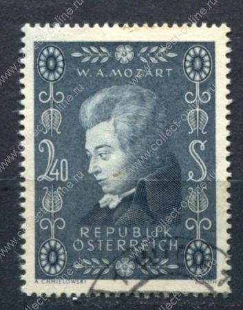 Австрия 1957 г. • MI# 1024(Sc# 609) • 1.50 s. • Моцарт • 200 лет со дня рождения • Used VF ( кат. - €2 )