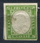 Сардиния 1855-1863 гг. • SC# 10a • 5 с. • Виктор Эммануил II • MNG F-VF ( кат. - $95- )