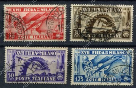 Италия 1935 г. • Mi# 543-546 • 20 c. - 1.25 L. • Торговая выставка, Милан • полн. серия • Used VF( кат.- $5 )
