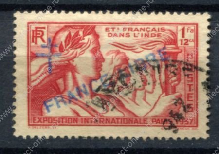 Французская Индия 1941 г. • Iv# 154 • 1 fr. 6 ca. • надпечатка "FRANCE LIBRE" • Used VF