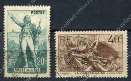 Франция 1936 г. • Mi# 3319-320 • 20 и 40 c. • Клод Жозеф Руже де Лиль(композитор) • 100 лет со дня смерти • Used F-VF • полн. серия ( кат. - $5 )