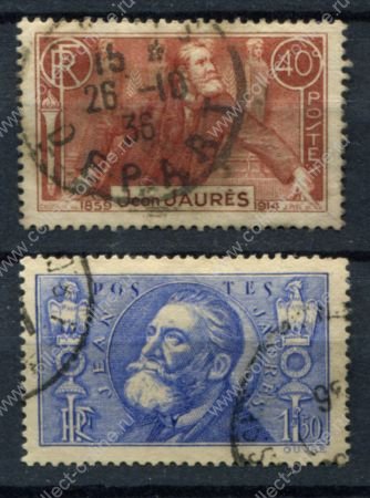 Франция 1936 г. • Mi# 324-325 • 40 c. и 1.50 fr. • Жан Жоре?с(социалист) • Used F-VF • полн. серия ( кат. - $5 )