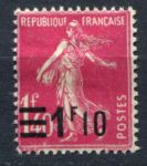 Франция 1926 г. • Mi# 210 • 1.10/1.40 fr. • Сеятельница • надпечатка • MH OG VF