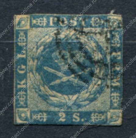Дания 1854-1857 гг. • SC# 3 • 2 s. • 2-й выпуск • синяя • Used F-VF ( кат. - $60 )