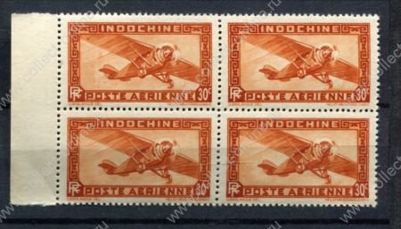 Индокитай 1933-1938 гг. • Iv# A7 • 30 c. • самолет • авиапочта • кв. блок • MNH OG XF+