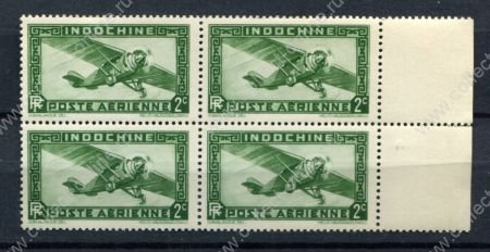 Индокитай 1933-1938 гг. • Iv# A2 • 2 c. • самолет • авиапочта • кв. блок • MNH OG XF+