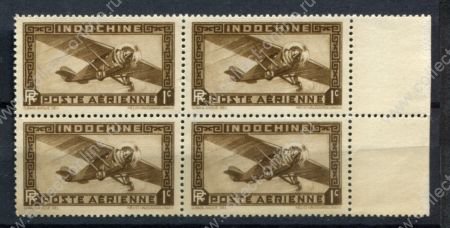 Индокитай 1933-1938 гг. • Iv# A1 • 1 c. • самолет • авиапочта • кв. блок • MNH OG XF+