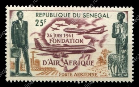 Сенегал 1962 г. • Mi# 254 • 25 fr. • 1-я годовщмна авиакомпании Air-Africa • авиапочта • MNH OG VF