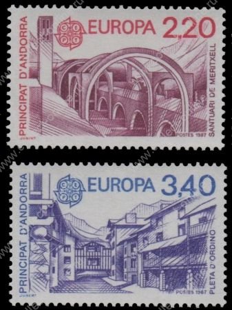 Французская Андорра 1987 г. • Mi# 379-380 • Современная архитектура, Европа CEPT • полн. серия • MNH OG XF ( кат.- €8 )