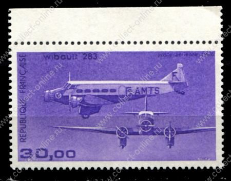 Франция 1986 г. • Mi# 2579 • 30 fr. • Французские самолеты • Wibout 283 • авиапочта • MNH OG XF ( кат.- € 15 )